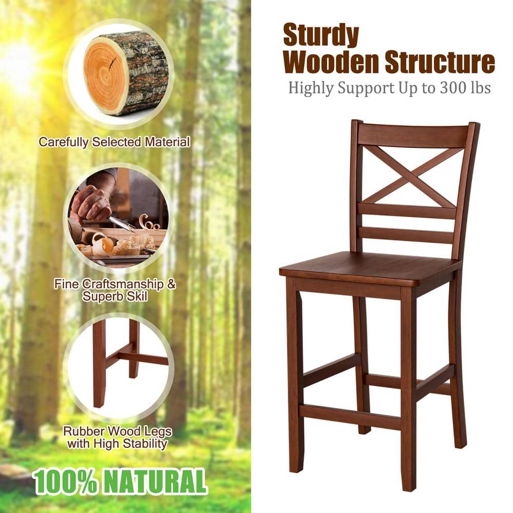 Antique Walnut 24'' Rubber Wood Counter Height Bar Stool Set