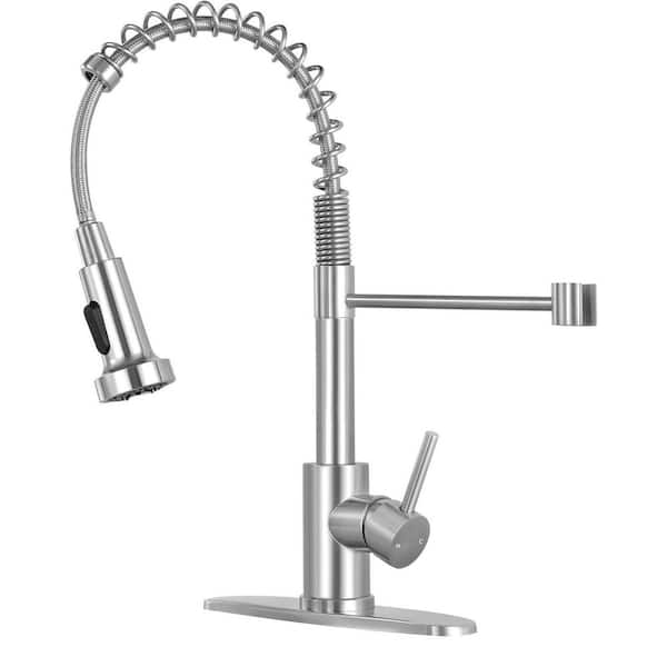 Single Handle Deck Mount High Arc Standard Kitchen Faucet in Brushed Nickel