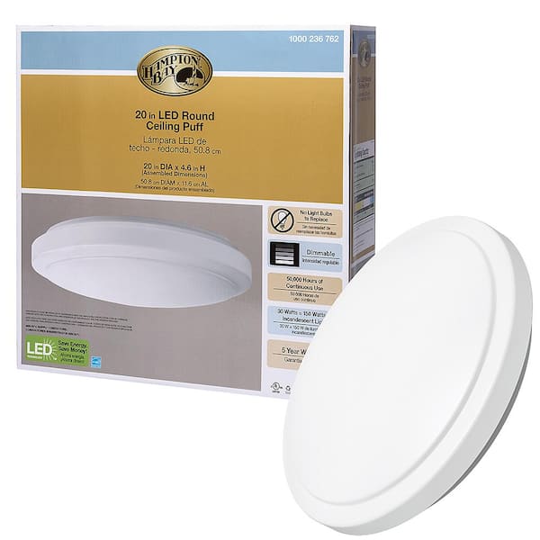 Hampton Bay Dimmable 20 In Round White Led Flush Mount Ceiling Light Fixture 2200 Lumens 4000k Bright 54618241 The Home Depot - Flush Mount Ceiling Light Led Dimmable