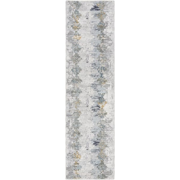 Livabliss Dresden 10 ft. x 11 ft. Gray/Blue Abstract Indoor Runner
