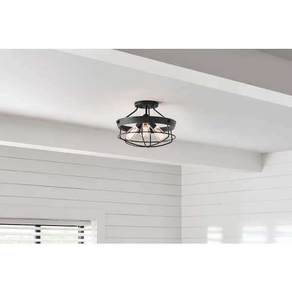 Southbourne 15.5 in. 3-Light Matte Black Rustic Farmhouse Semi-Flush Mount Light