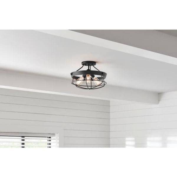 Southbourne 15.5 in. 3-Light Matte Black Rustic Farmhouse Semi-Flush Mount