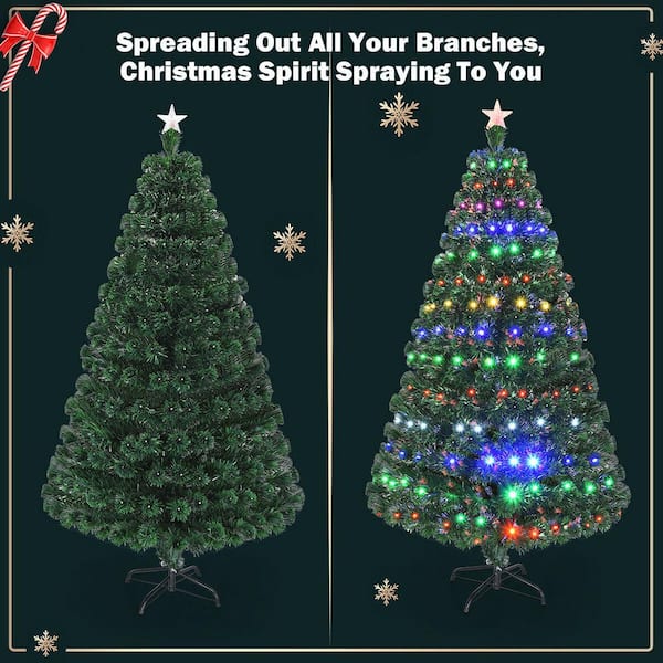 Costway 7 Ft Pre Lit Artificial Christmas Tree Fiber Optic With Multi Color Led Lights And Stand Cm20572 The Home Depot