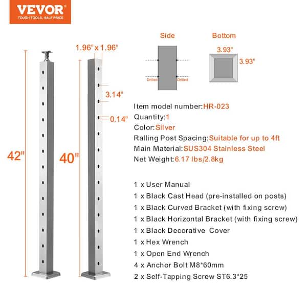 VEVOR Handrails Stair Railing 3-ft x 42-in Black Steel Deck Stair Rail Kit