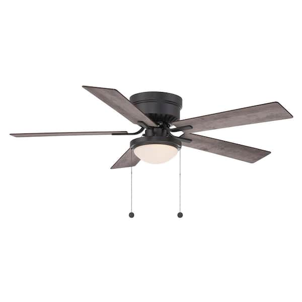 Hampton Bay Hugger II 52 in. Indoor Matte Black Low Profile Ceiling Fan with 2 LED Bulbs Included