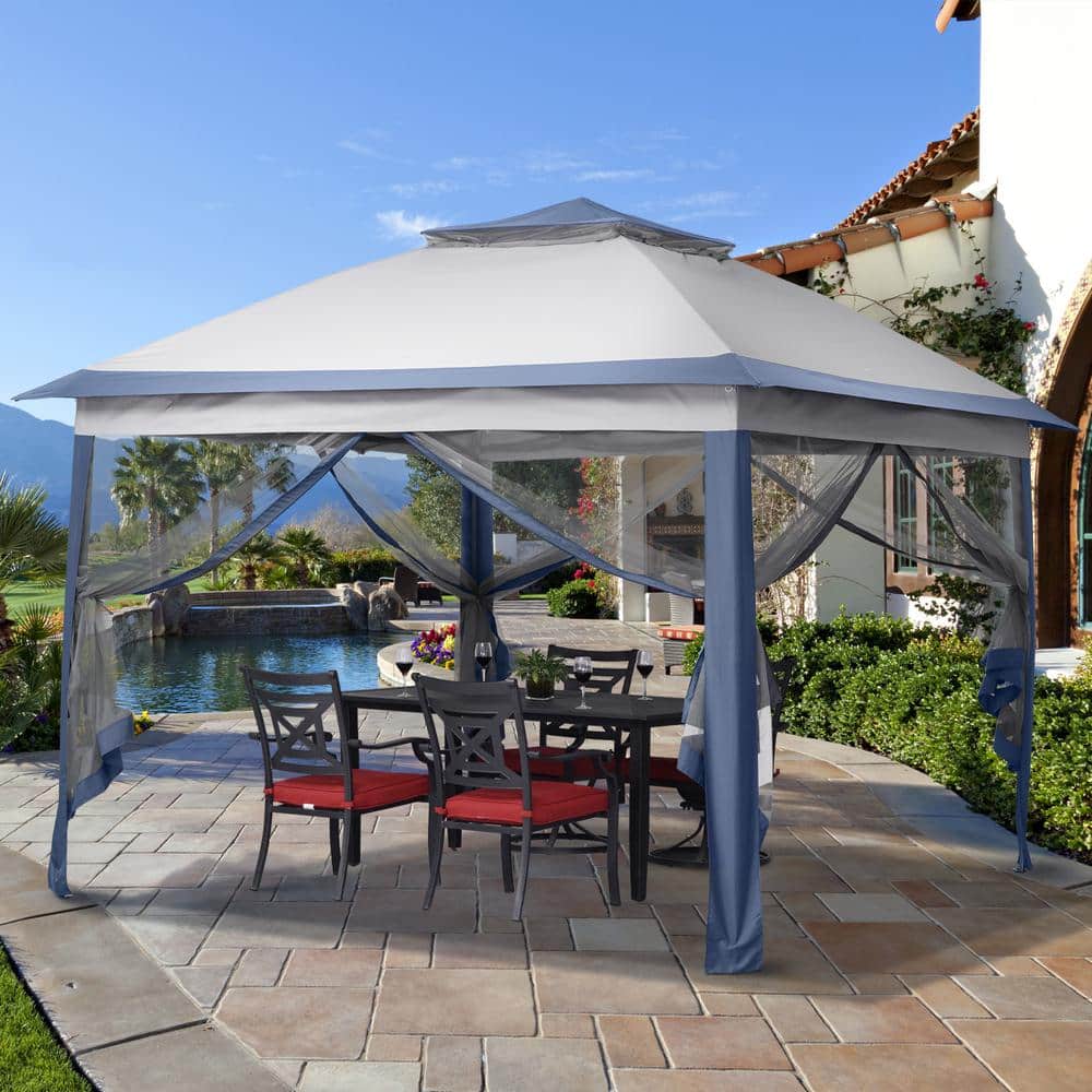 Ainfox 10 ft. x 10 ft. Outdoor Gazebos Canopy in Gray Polyester Fabrics Adjustable Height with