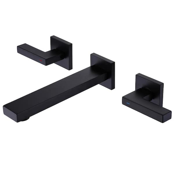 BWE Two-Handle Wall Mounted Bathroom Faucet in Matte Black