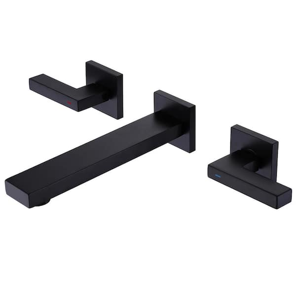 HOMEMYSTIQUE 2-Handle Wall Mounted Bathroom Faucet in Matte Black