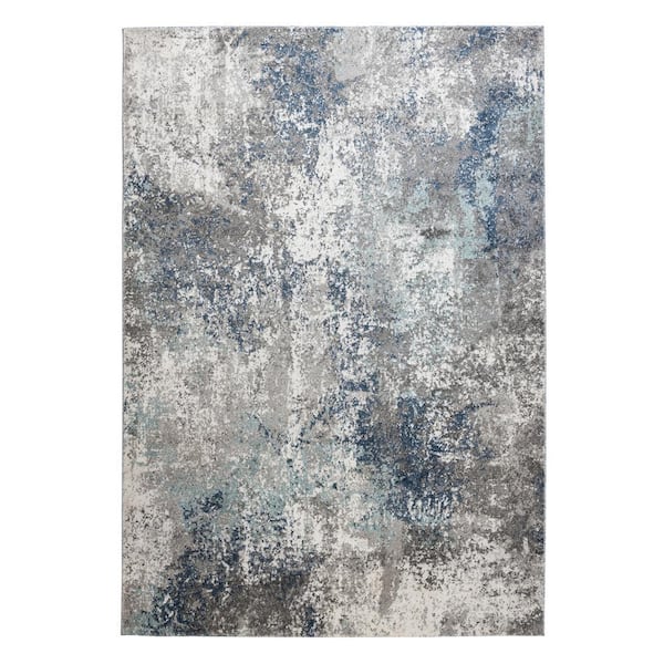 Yasmin 9 x 12 Gray/Light Blue Abstract Pattern Area Rug for High Traffic Living Room Dining Room Bedroom