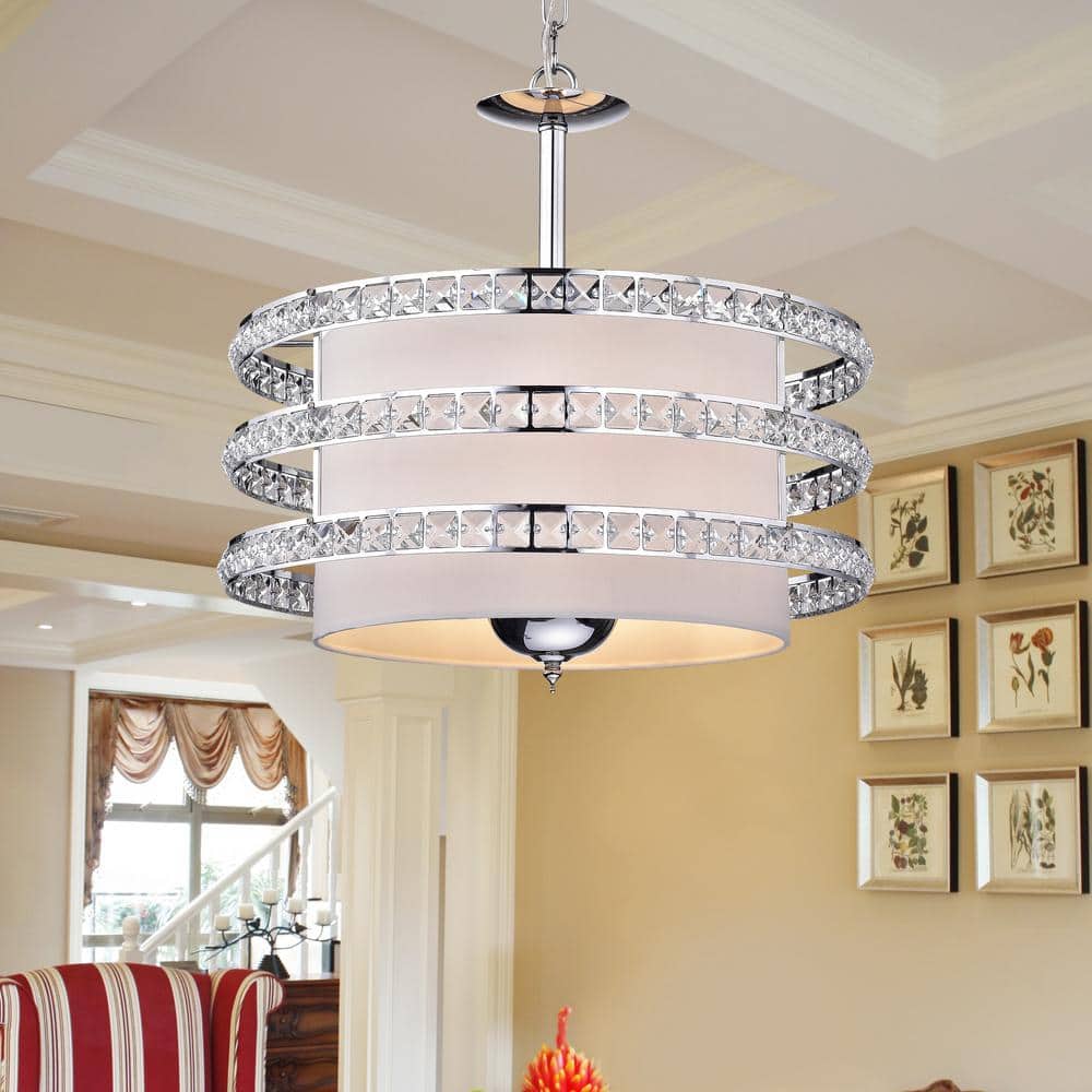 Chrome Drum Mid Century Modern Crystal Chandelier