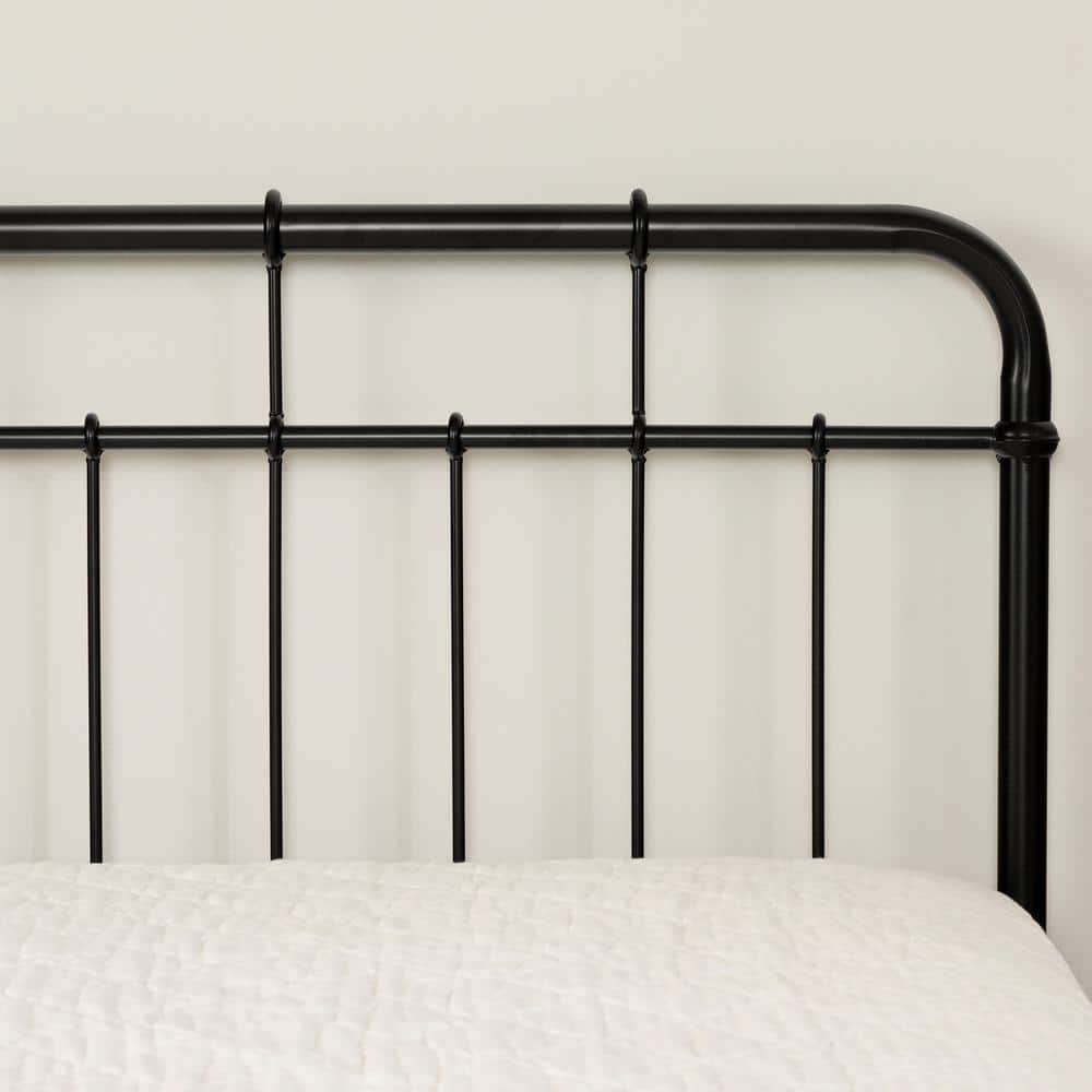 Full Black Metal Platform Bed with Headboard and Footboard