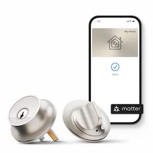 Lock Pro(Matter) Satin Nickel Smart Lock Single Cylinder Deadbolt w/Apple Home Key,Matter-Over-Thread and Keyless Access