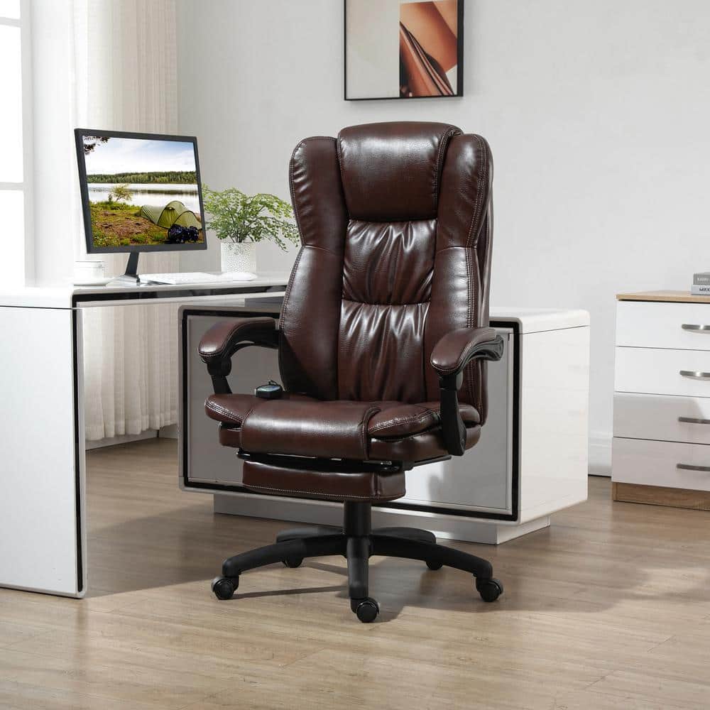 Brown Quilted-Tufted Leather High Back Swivel Executive Chair