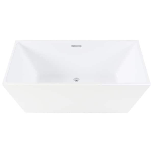 Aqua Eden Bella 59 in. Acrylic Flatbottom Freestanding Bathtub in White