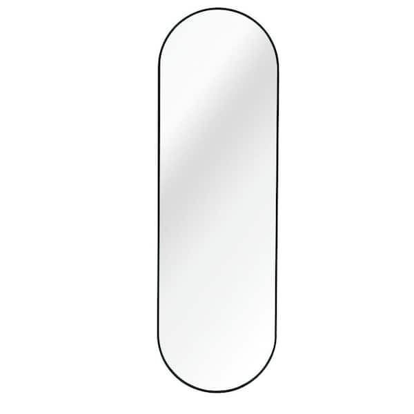 20 in. W x 63 in. H Oval Framed Hook Wall Bathroom Vanity Mirror in Black