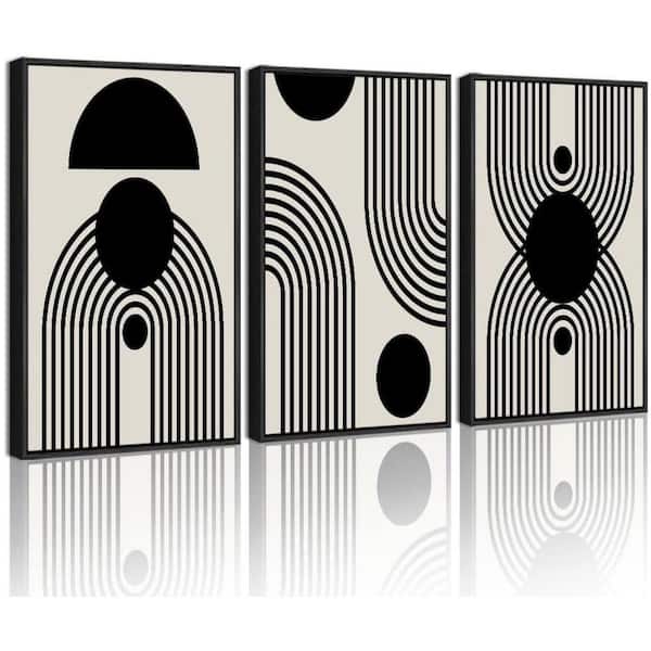 Set of 3 Black and White Abstract Framed Wall Art Decor Minimal Dark ...