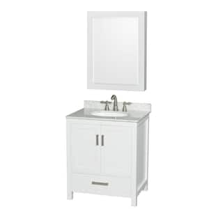 Sheffield 30 in. W x 22 in. D x 35.25 in. H Single Bath Vanity in White with White Carrara Marble Top and MC Mirror