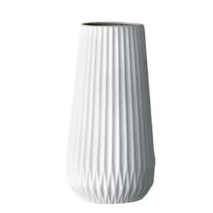 Round Stoneware Fluted Vase In Matte White