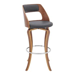 Charlie 29 in. Gray High Back Wood Bar Stool with Faux Leather Seat