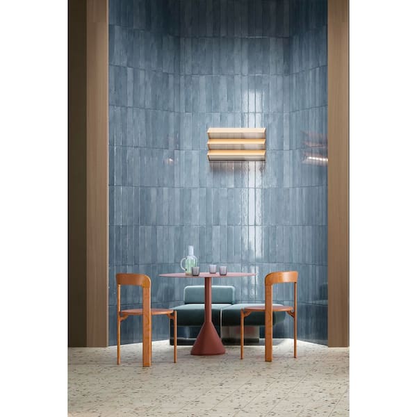 Ivox Simone Blue 3 in. x 16 in. Herringbone Glossy Porcelain Subway Wall Tile (7.1 sq. ft. /Case)