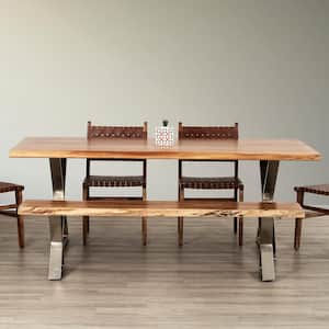 Sutherland 70 in. Natural Acacia Solid Wood Rectangle Dining Table w/ Chrome X-Shaped Legs Seats 6