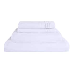 4 Piece White Microfiber Queen Bed Sheet Set