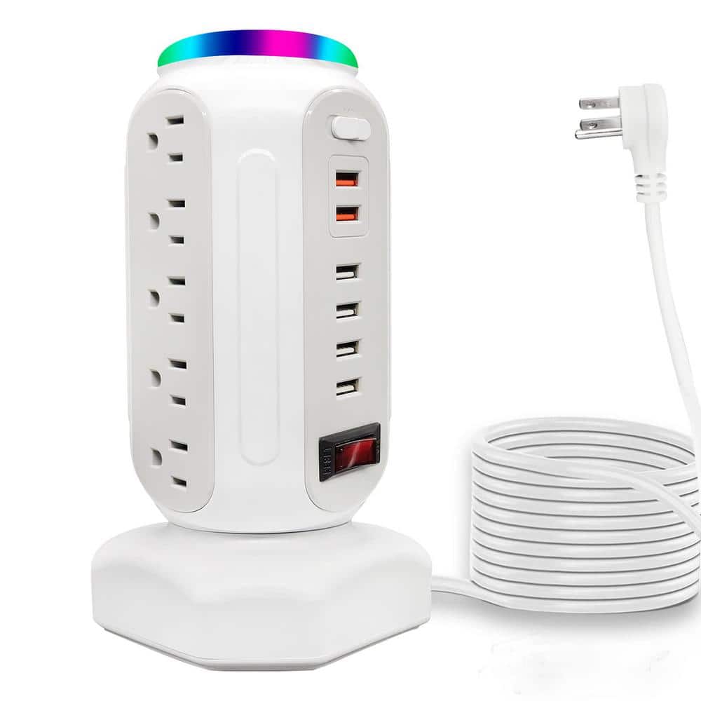 6.5 ft. Heavy Duty Extension Cord 15-Outlet Power Strip Tower Surge Protector in White with LED Light and 6 USB Ports price history on PriceWatchPro