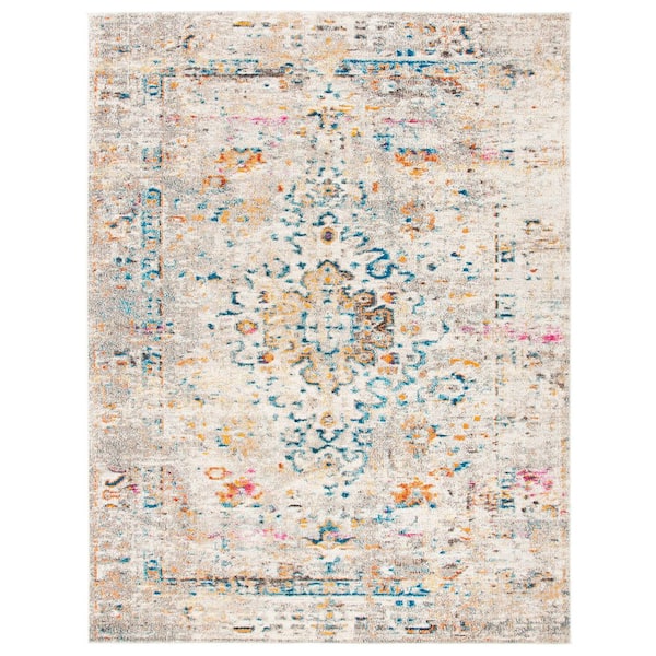 SAFAVIEH Madison Grey/Gold 12 ft. x 15 ft. Border Geometric Floral Medallion Area Rug