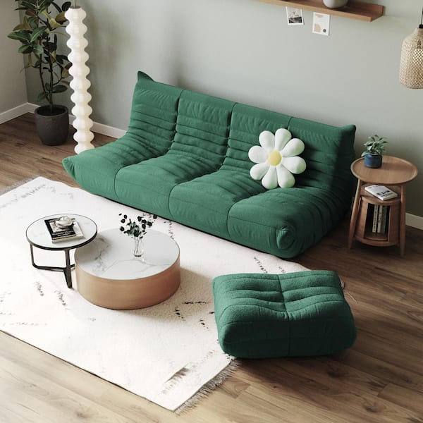68.9 in. Green Teddy Velvet 3-Seater Modular Lazy Floor Recliner Loveseat with ottoman