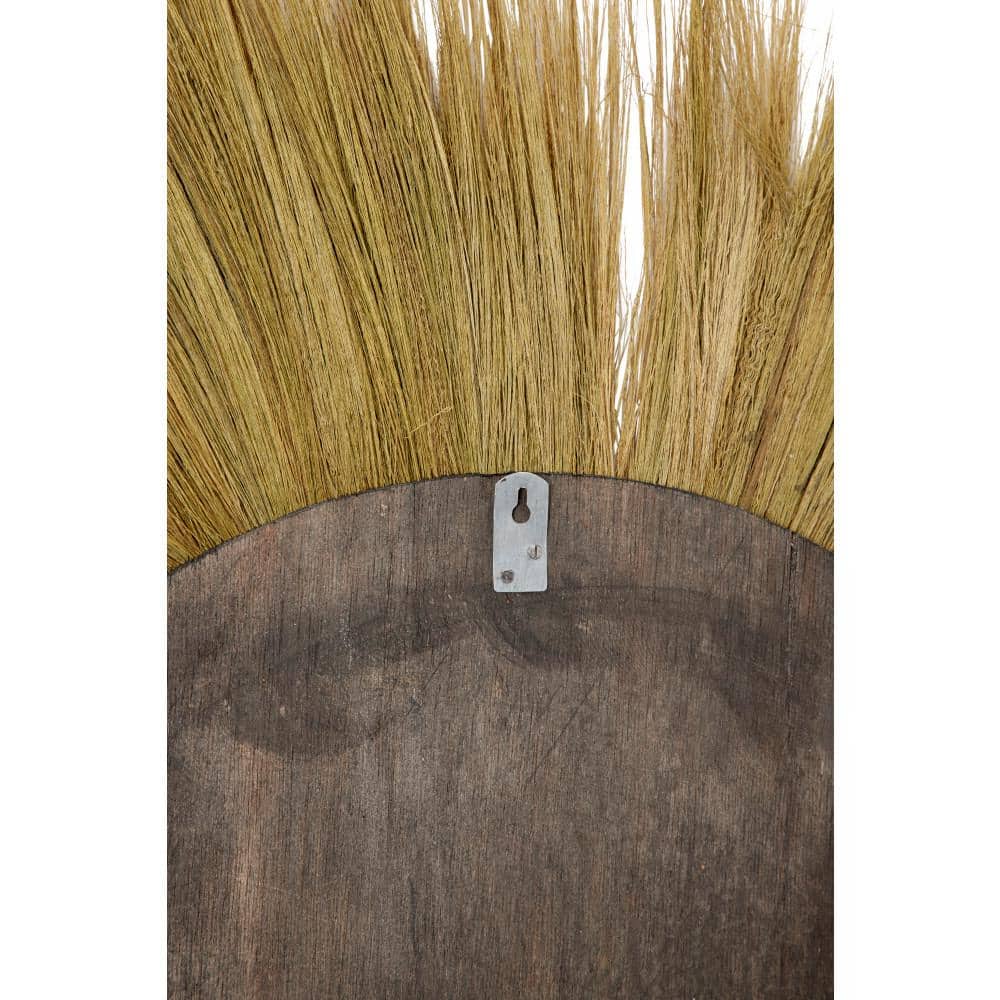 Golden Sunburst Round Decorative Wall Mirror with Grass Trim