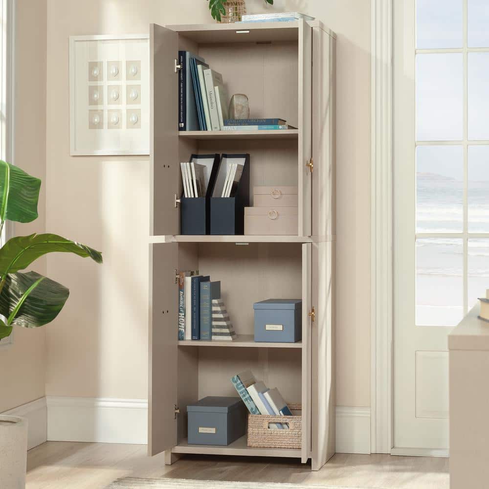 Dove Linen Freestanding White Cabinet with Adjustable Shelving
