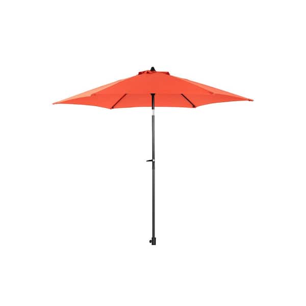Unbranded 9 ft. Steel Market Patio Umbrella in Orange with Push Button Tilt and Crank, 6 Sturdy Ribs for Deck, Backyard, Poolside