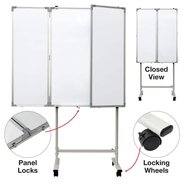 VEVOR Mobile Magnetic Whiteboard, 36 x 24 inch, Double Sided, 360 Degree Reversible Rolling Dry Erase Board, Height Adjustable with Aluminum Frame