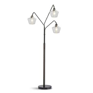Midtown 83 in. Dark Bronze 3-Lights Arc Tree Floor Lamp with Clear Glass Shades