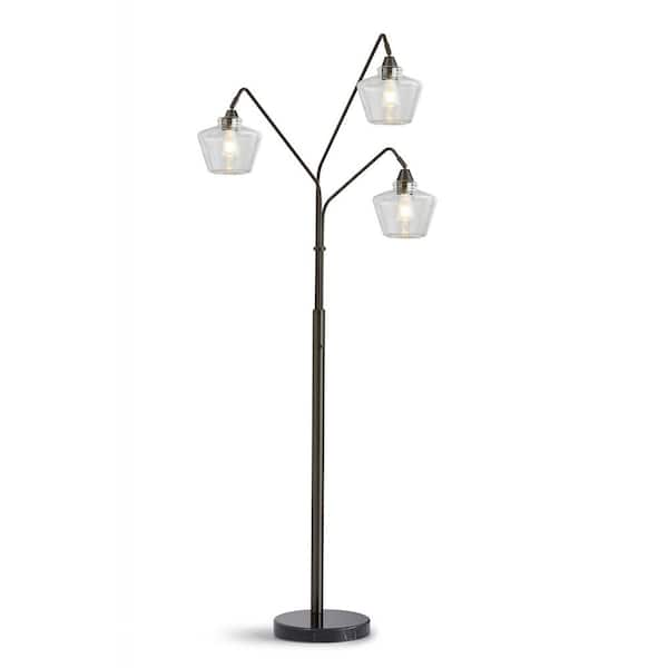 HomeGlam Midtown 83 in. Dark Bronze 3-Lights Arc Tree Floor Lamp with Clear Glass Shades