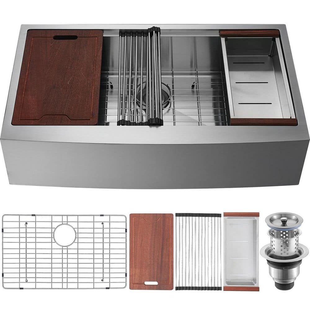 36 in. Drop-In Single Bowl Farmhouse Apron Front 304 Stainless Steel Kitchen Sink with Cutting Board and Drain Rack price history on PriceWatchPro