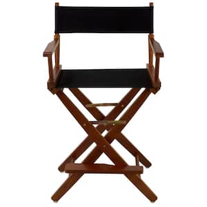 24 in. Extra-Wide Mission Oak Wood Frame/Black Canvas Seat Folding Directors Chair