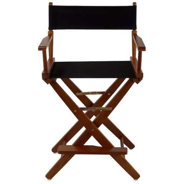 American Trails 24 in. Extra-Wide Mission Oak Wood Frame/Black Canvas Seat Folding Directors Chair