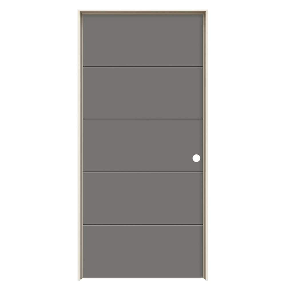 JELD-WEN 36 in. x 80 in. Left-Hand 5-Panel Solid Core Gray Pearl