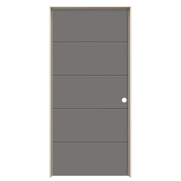 JELD-WEN 36 in. x 80 in. Left-Hand 5-Panel Solid Core Gray Pearl Painted Composite Single Prehung Interior Door