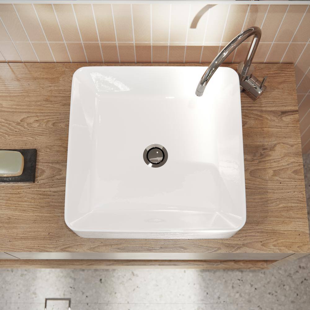 Gloss White Ceramic Square Above-Counter Vessel Sink