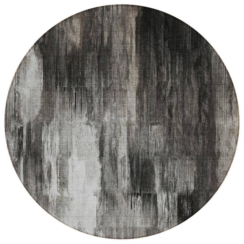 Gray and Black 8 ft. Round Woven Abstract Round Indoor/Outdoor Area Rug price history on PriceWatchPro