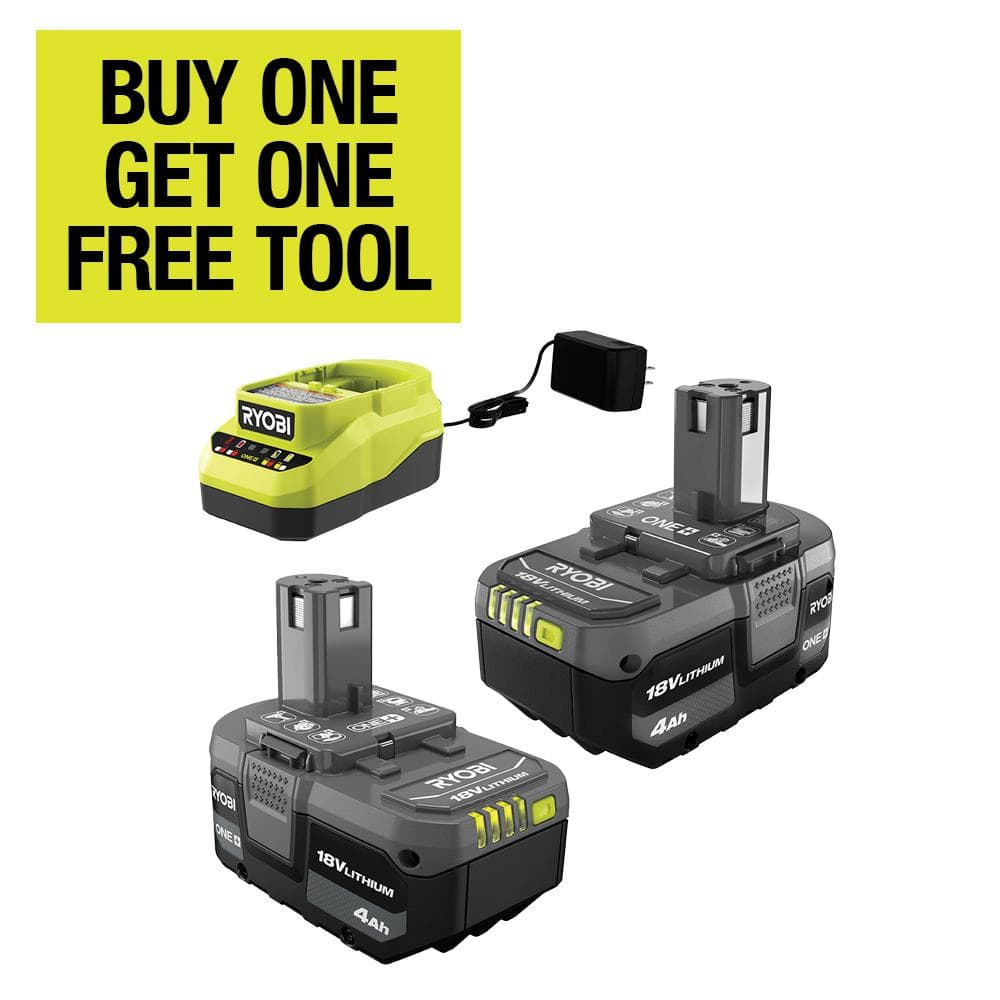 RYOBI ONE+ 18V Lithium-Ion 4.0 Ah Battery (2-Pack) and Charger Kit PSK006  The Home Depot