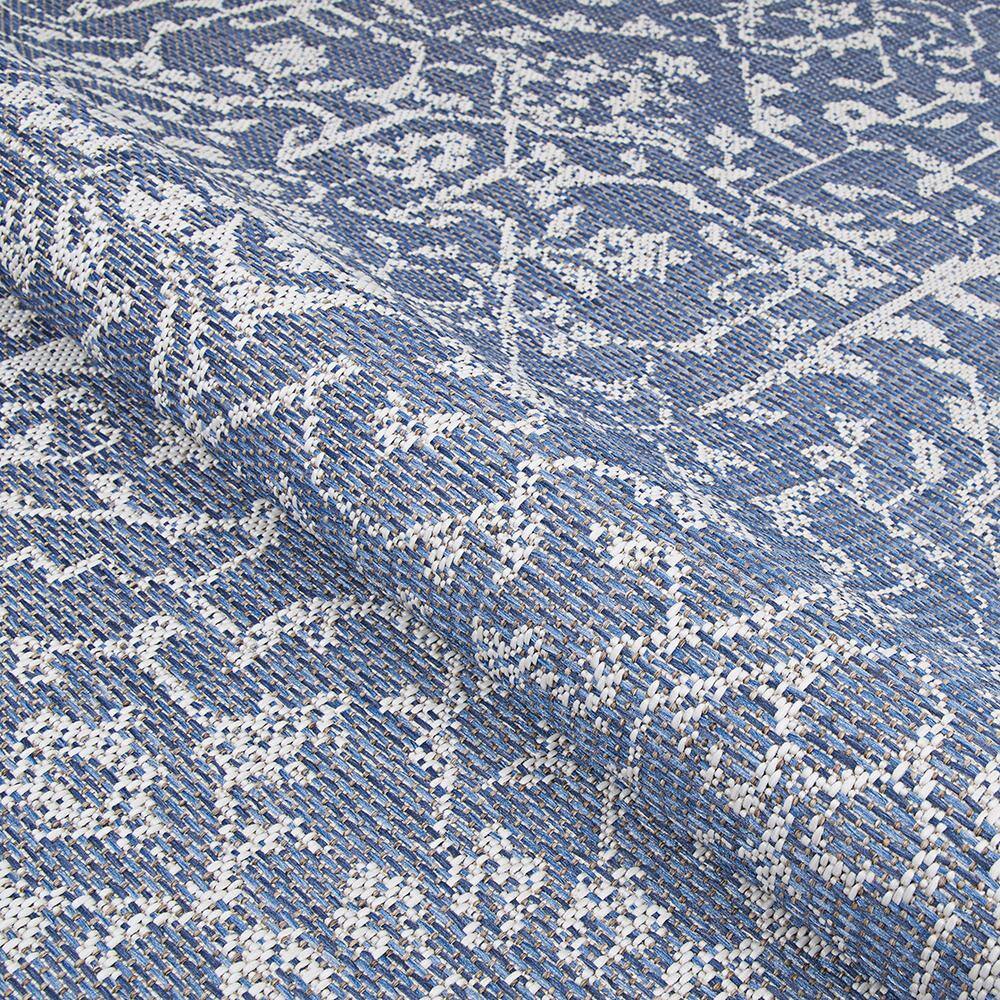 Navy-Ivory Floral Flatwoven Wool-Blend 8'6" x 13' Area Rug