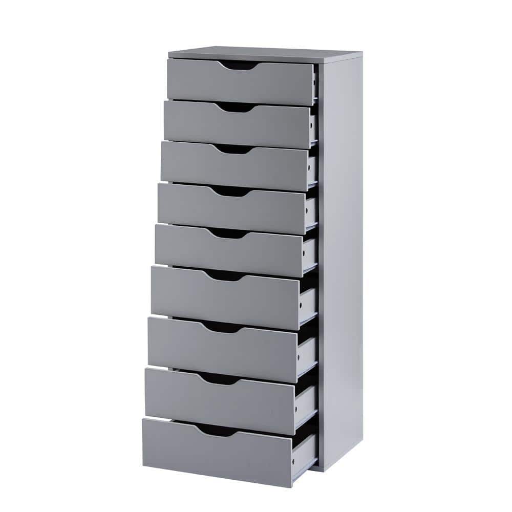 Gray 9-Drawer Office File Storage Cabinet with Casters