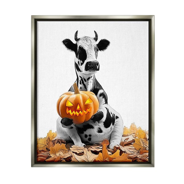 Stupell Industries Cow with Jack-o-Lantern by Annalisa Latella 1-Piece Floater Frame Graphic Print Animal Poster Art Print 21 in. x 17 in.