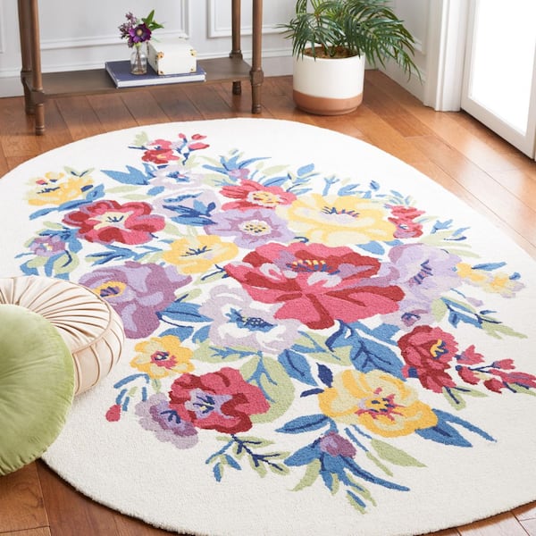Chelsea 6 ft. x 9 ft. Ivory/Rose Oversized Floral Oval Area Rug