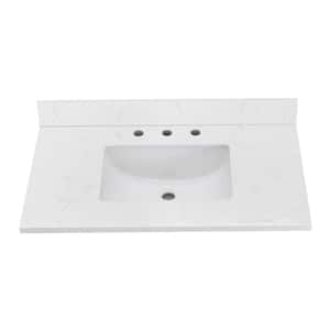 36 in. W x 22 in. D Engineered Stone Composite White Rectangular Single Sink Vanity Top in White Middle Sink