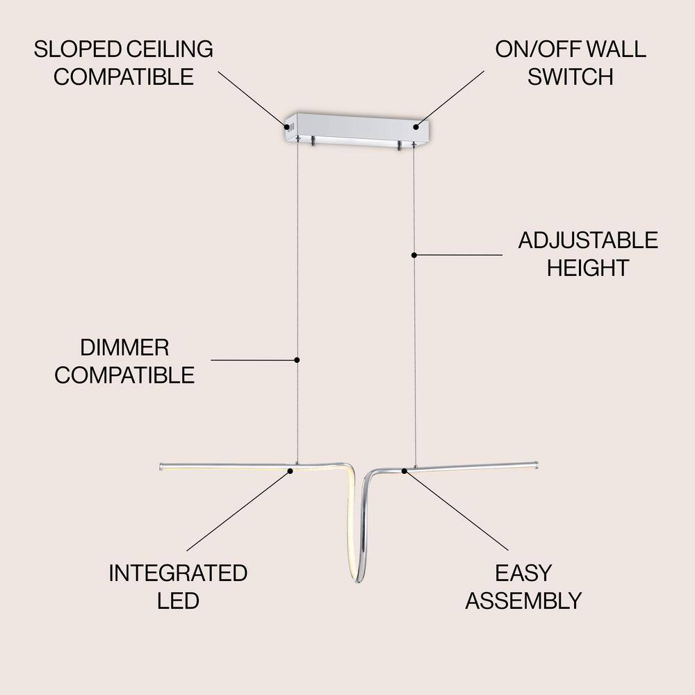Ali 34.5" Chrome Contemporary Adjustable LED Island Pendant