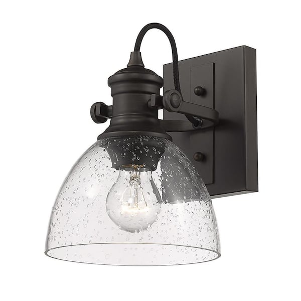 Golden Lighting Hines 4.625 in. Rubbed Bronze with Seeded Glass Sconce